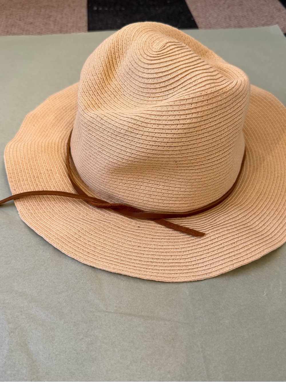 Beige Straw Fedora Hat with Brown Band